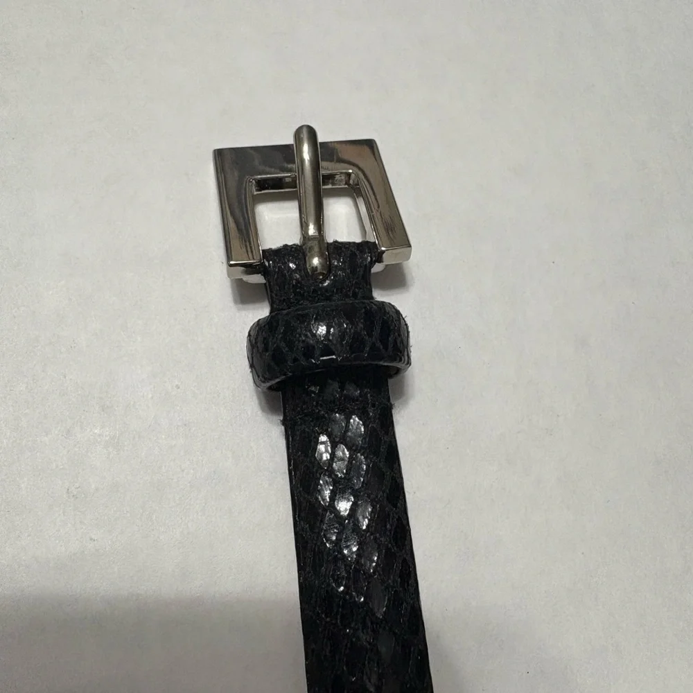Skinny Black Snakeskin‎ Belt with Silver Buckle. Size L